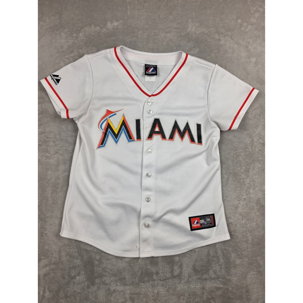 Majestic Miami Marlins Baseball Jersey Women S White Giancarlo Stanton #27 *Read
